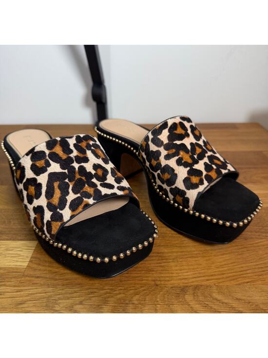 Gianni Bini Shoes - Gianni Bini Womens 6 Calfhair Leopard Platforms Sandals Studded Block Heels Shoe